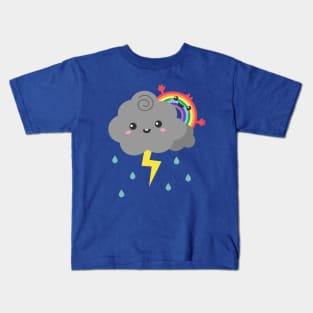 Cute Rainbow Hiding Behind A Thunderstorm Cloud Kids T-Shirt